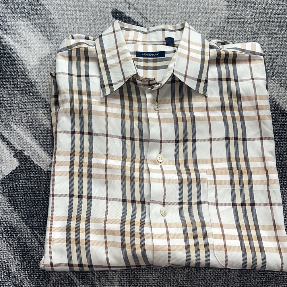 Burberry Imported Cotton Size L Iconic Brown Button-down Shirt